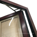 Malaysia Brown Color Wood Grain Painting Finishing Double Tempered Glass Magnetic Blinds Screen Casement Aluminium Window